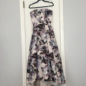 Xscape Purple Floral Hi-Low Strapless Gown Size 8